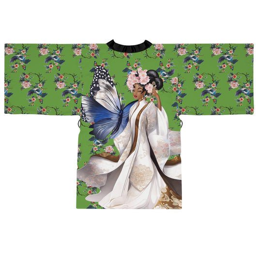 Long Sleeve Kimono Robe Butterfly Green