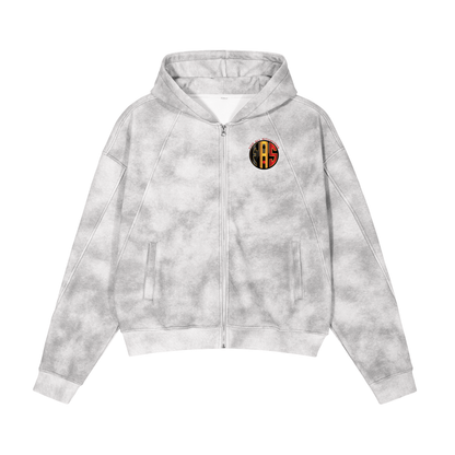Fas Unisex Dirty Washed Zip-Up Fleece Hoodie