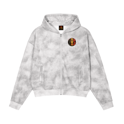 Fas Unisex Dirty Washed Zip-Up Fleece Hoodie